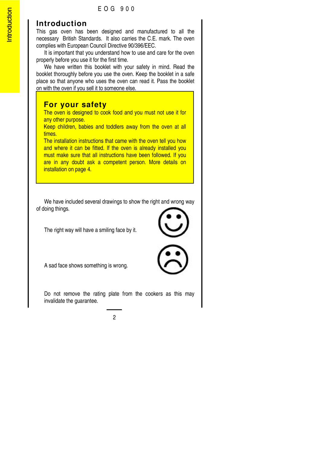 Electrolux EOG 900 manual Introduction, For your safety, G 9 0 