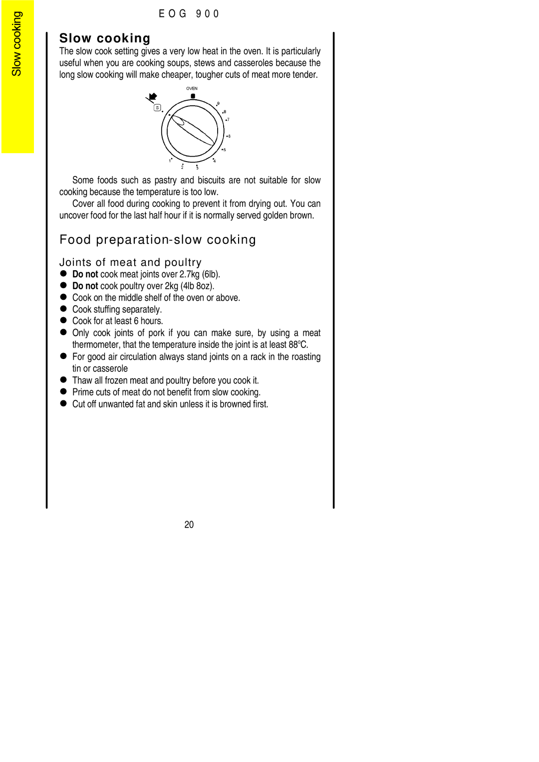 Electrolux EOG 900 manual Slow cooking, Food preparation-slow cooking, Joints of meat and poultry 