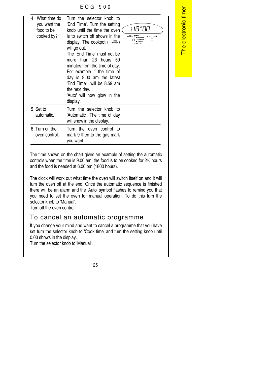 Electrolux EOG 900 manual To cancel an automatic programme, Turn off the oven control 