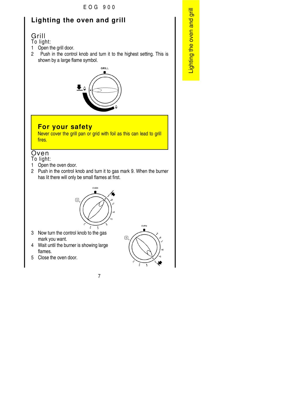 Electrolux EOG 900 manual Lighting the oven and grill, Grill, Oven, To light 