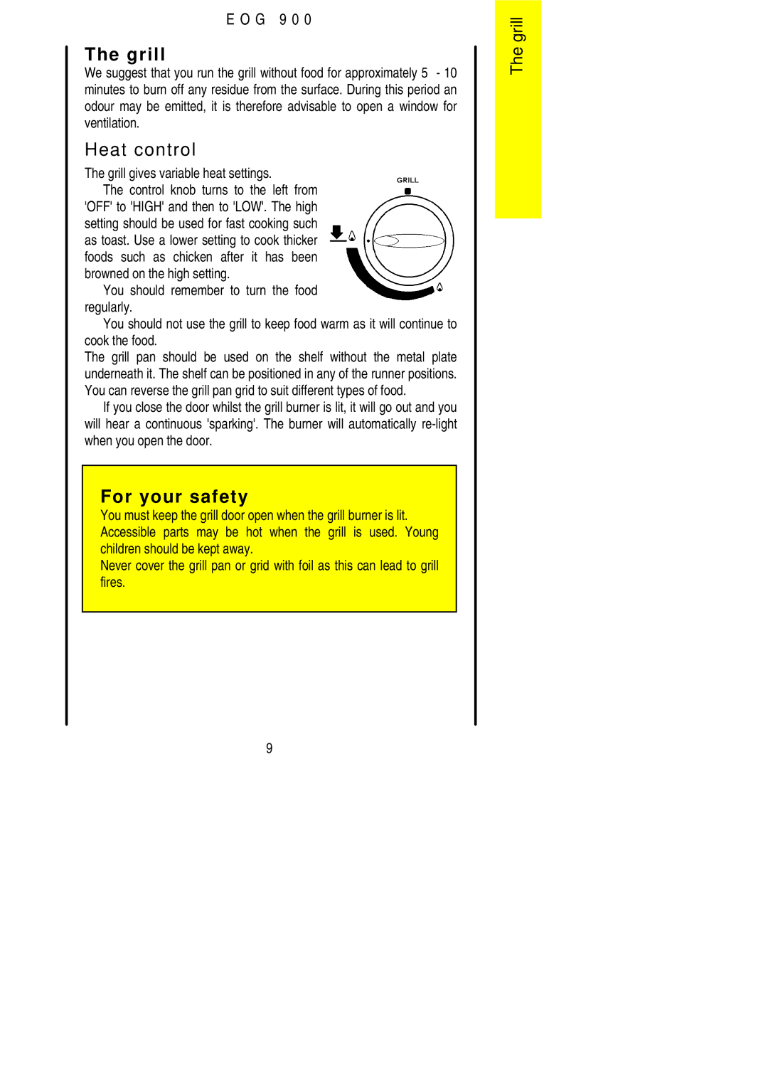 Electrolux EOG 900 manual Heat control, Grill gives variable heat settings 