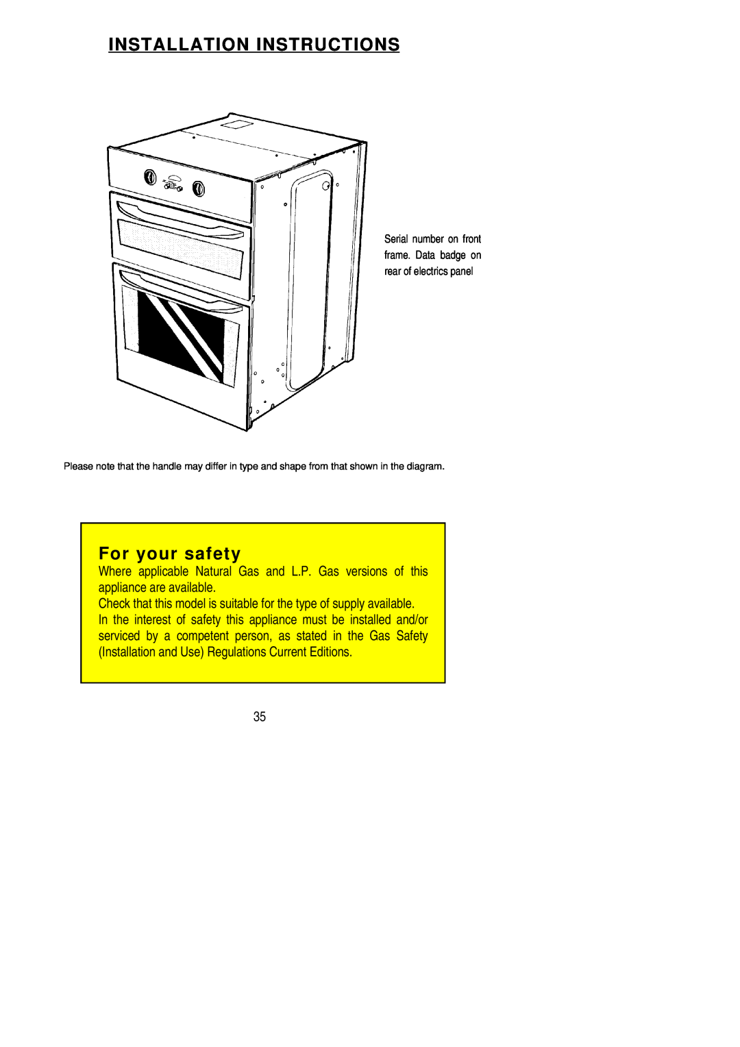Electrolux EOG 900 manual Installation Instructions, For your safety 