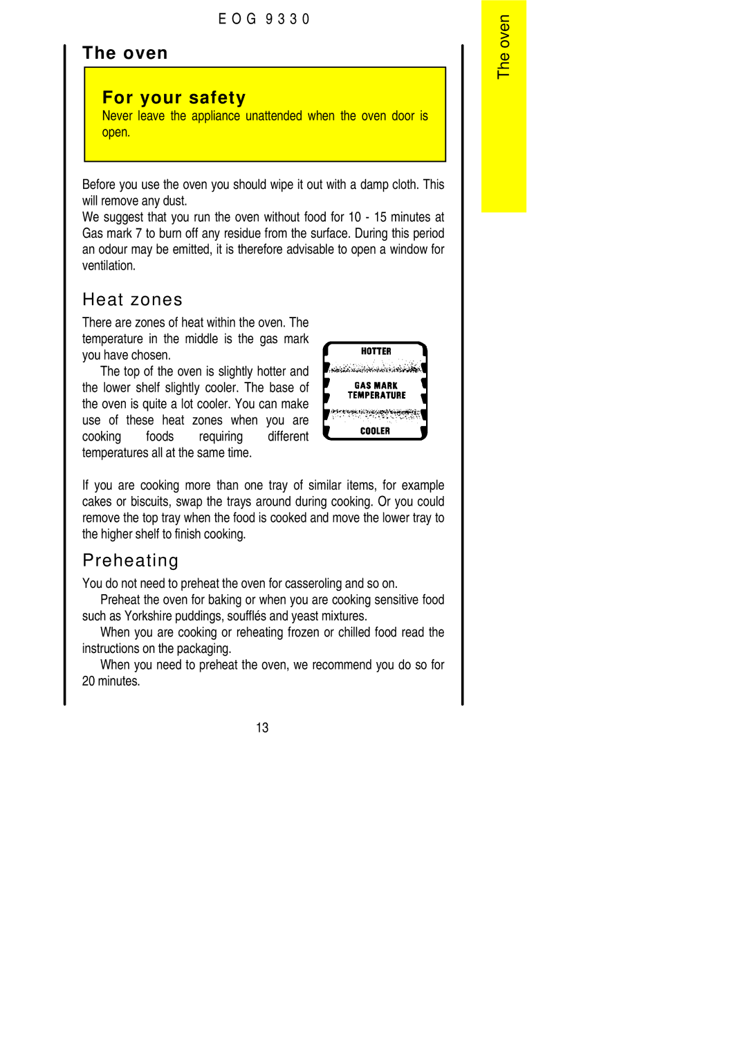 Electrolux EOG9330 manual Oven For your safety, Heat zones, Minutes 