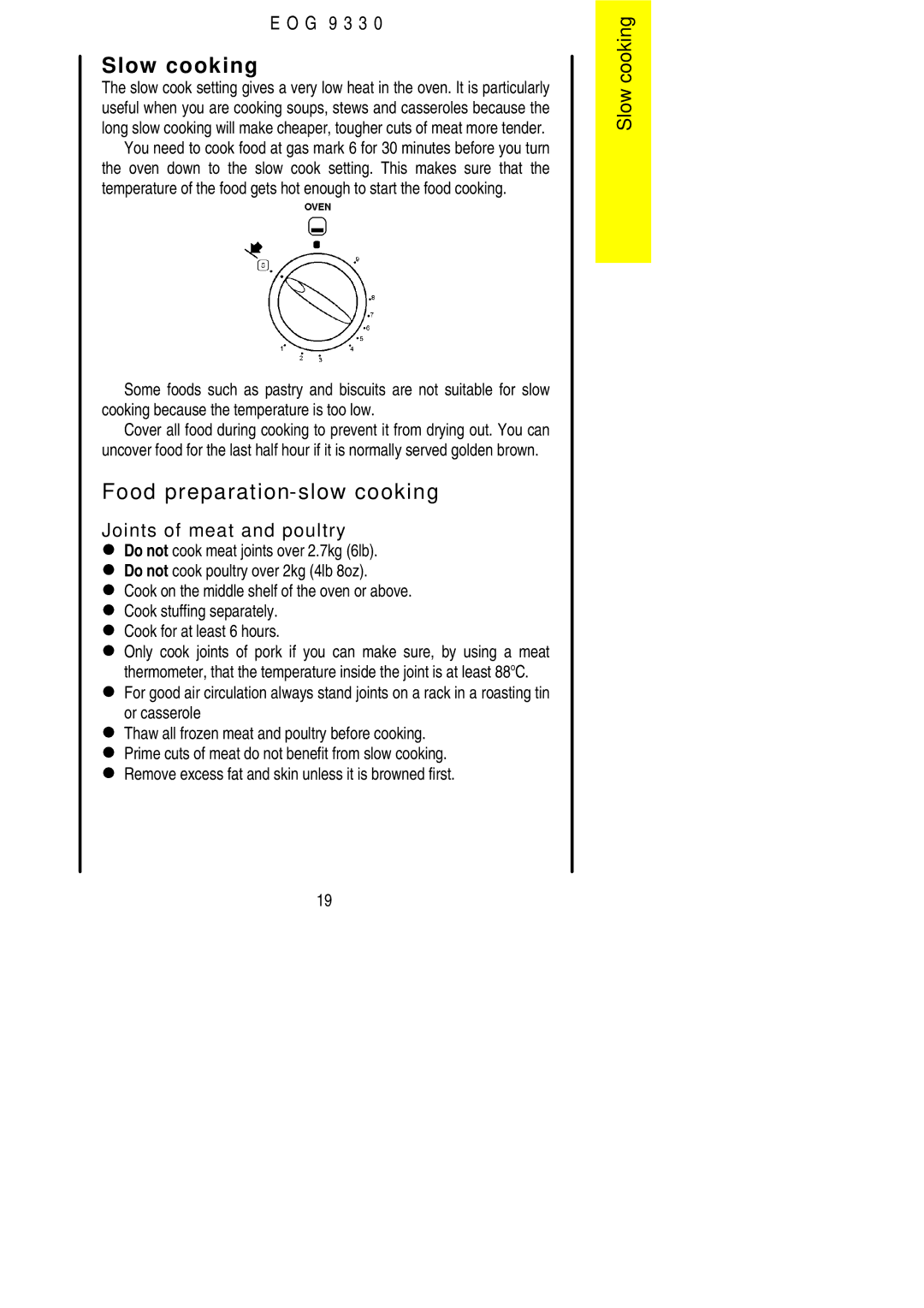 Electrolux EOG9330 manual Slow cooking, Food preparation-slow cooking, Joints of meat and poultry 