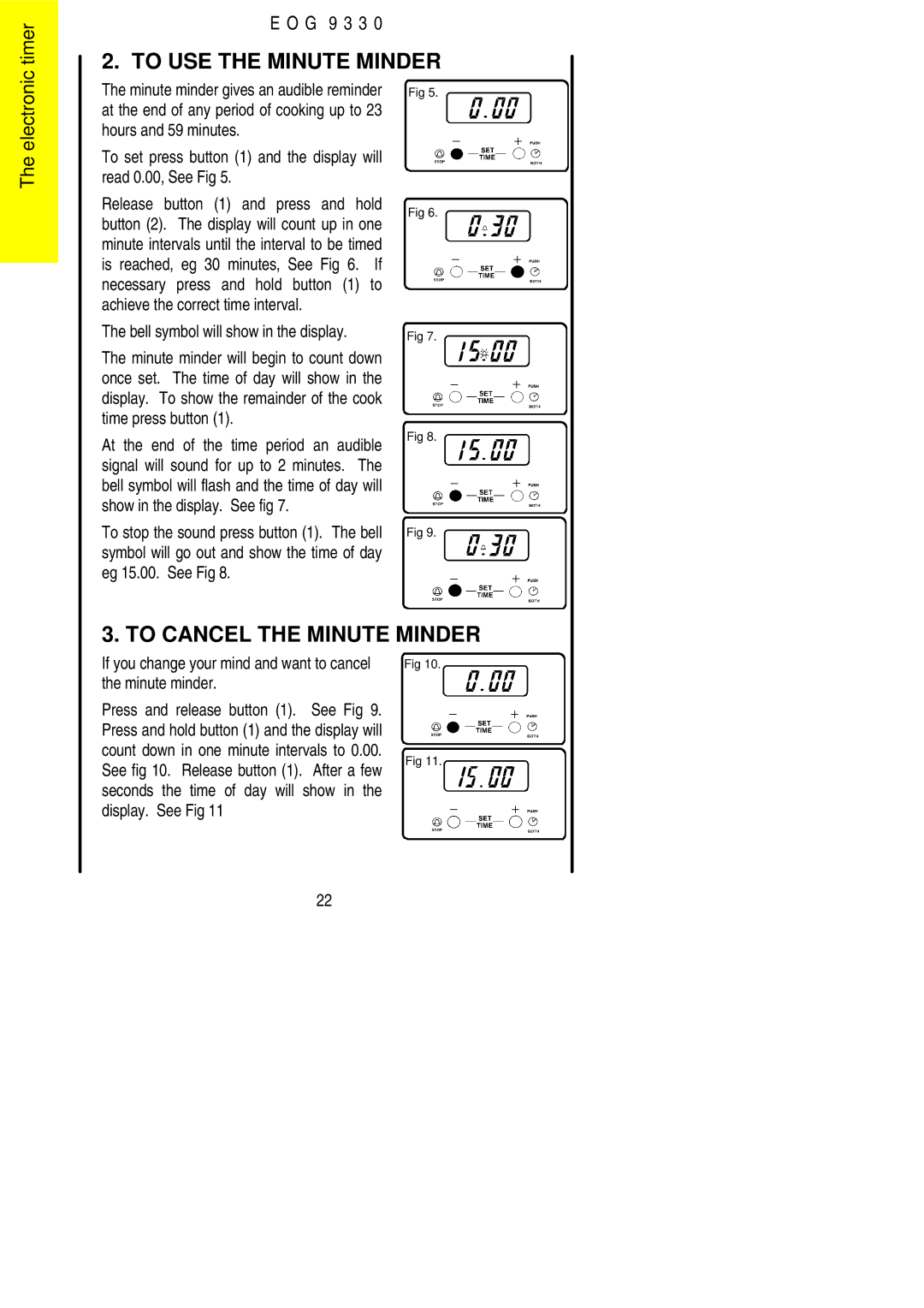 Electrolux EOG9330 manual Electronic timer G 9 3 3 