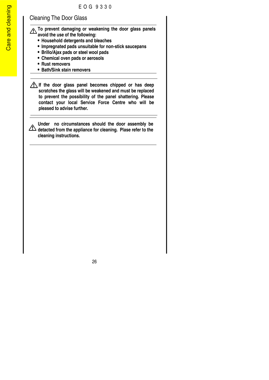 Electrolux EOG9330 manual Cleaning The Door Glass 