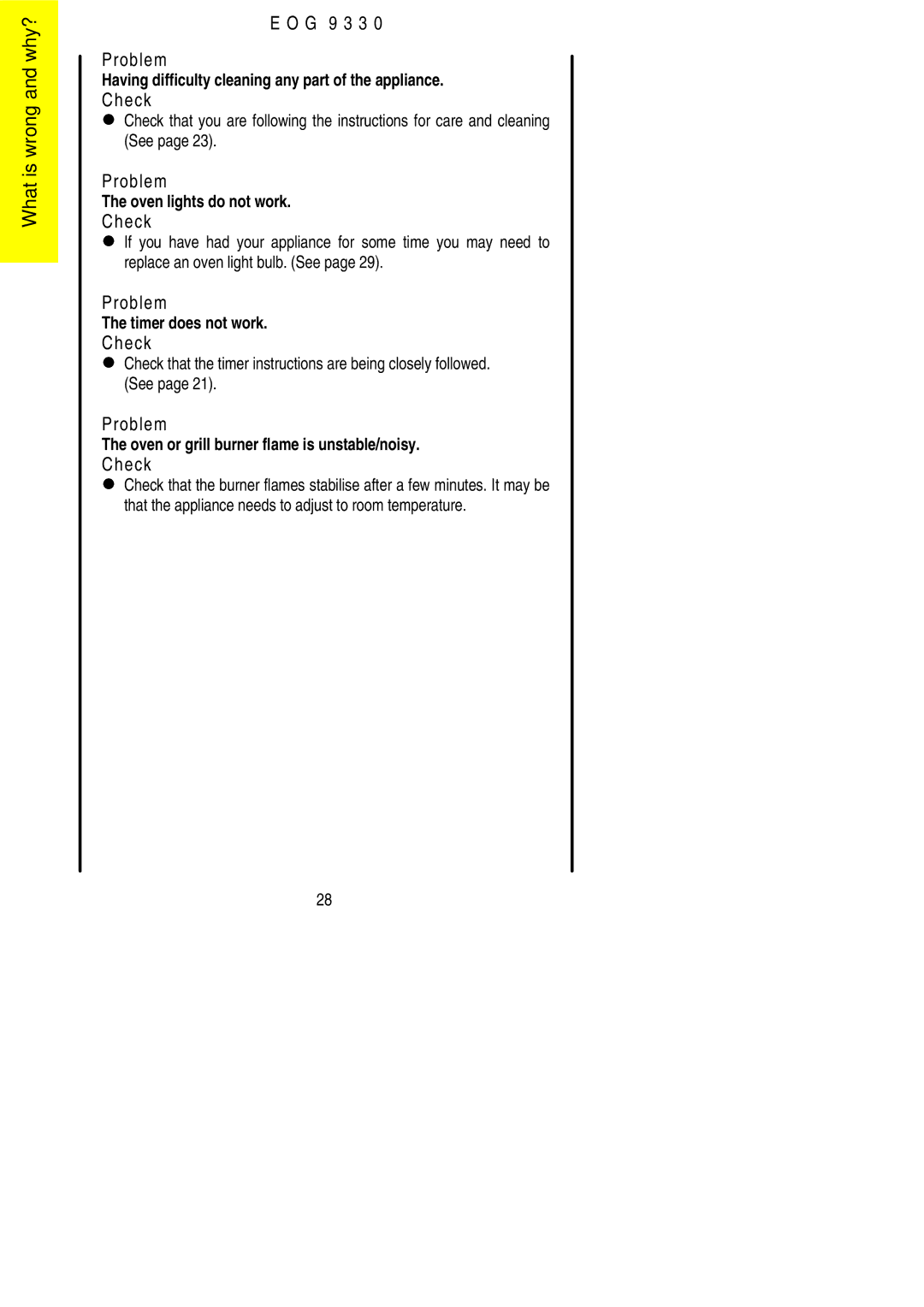 Electrolux EOG9330 manual G 9 3 3 Problem 