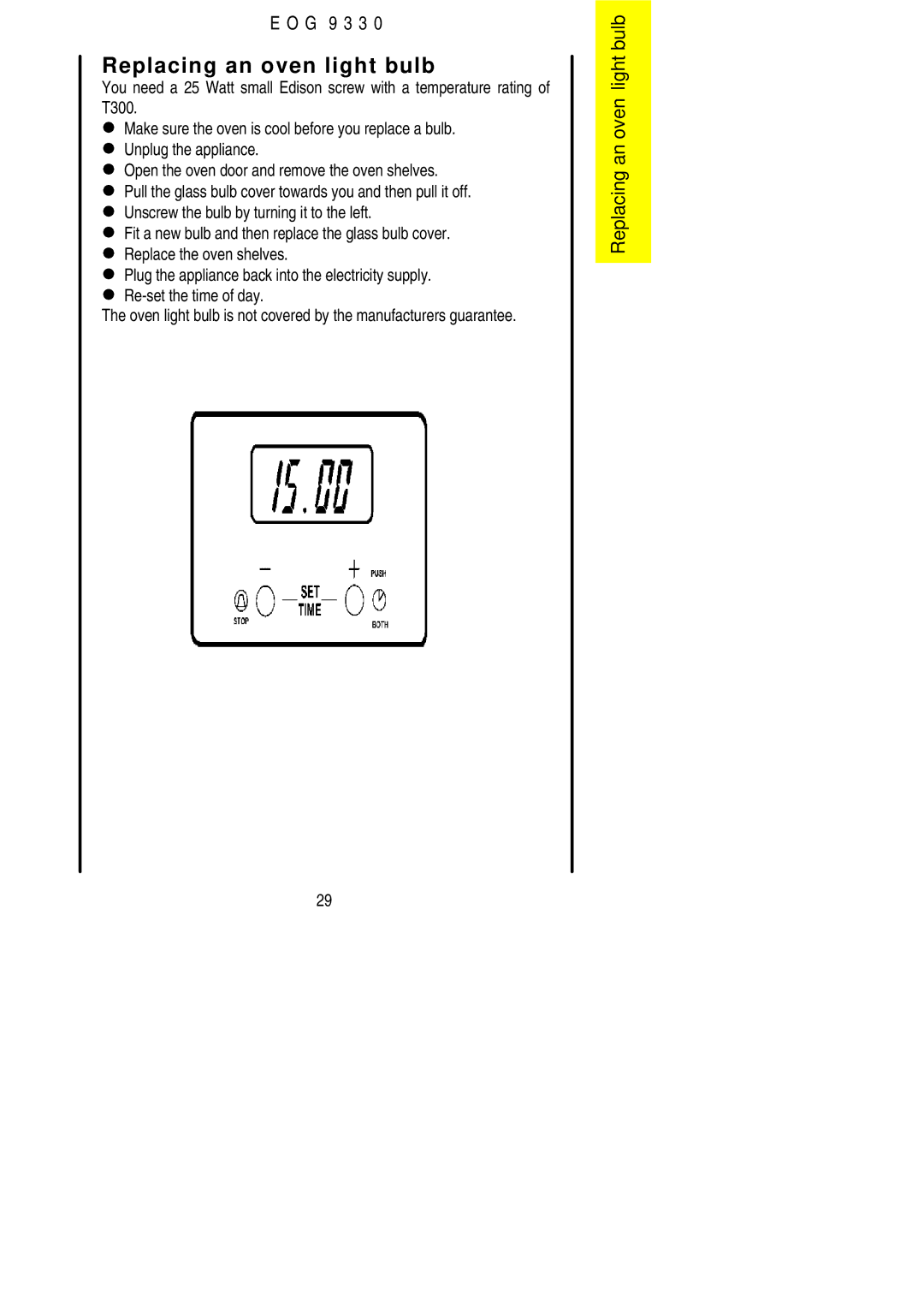 Electrolux EOG9330 manual Replacing an oven light bulb 