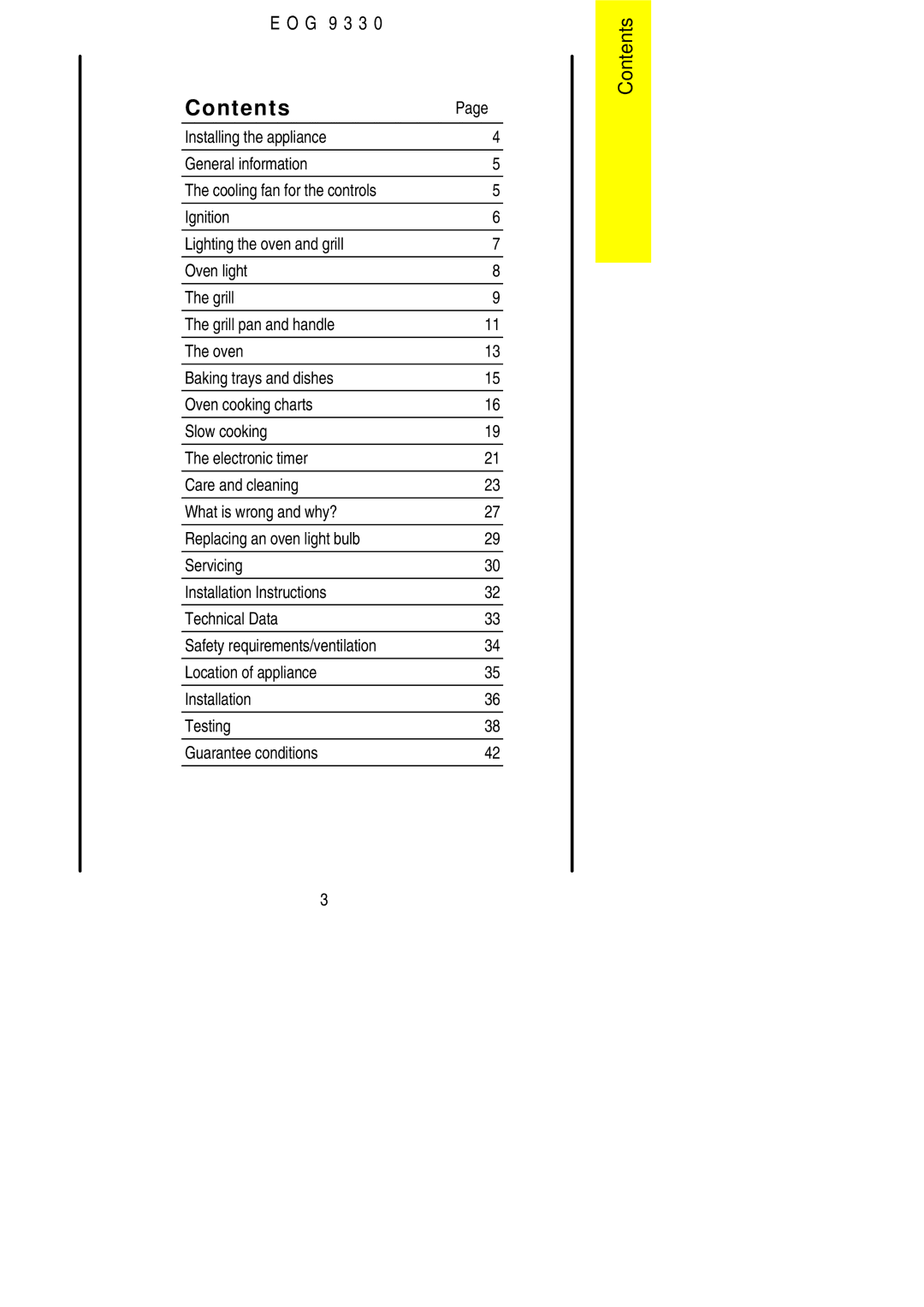 Electrolux EOG9330 manual Contents 