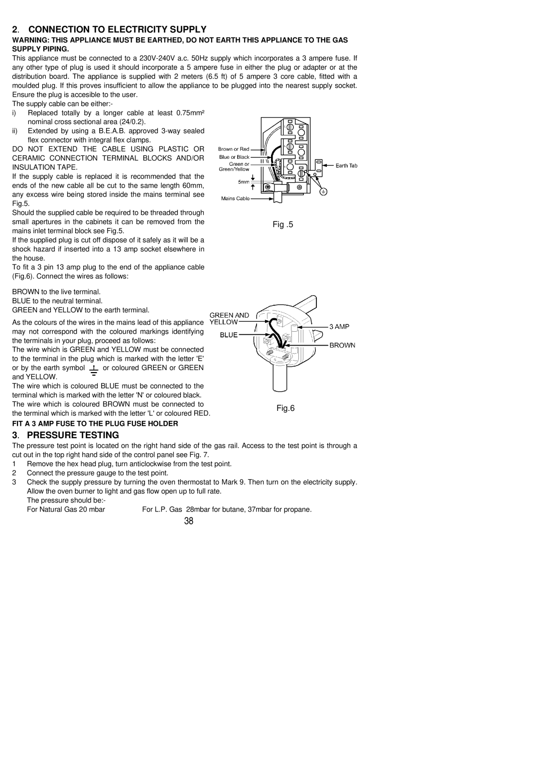 Electrolux EOG9330 manual Connection to Electricity Supply, Pressure Testing 