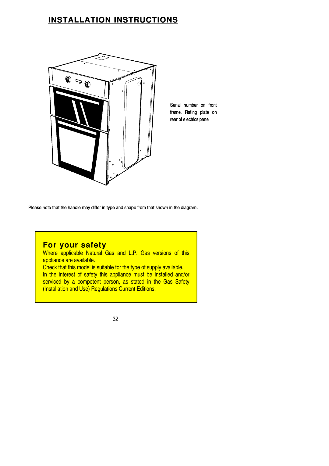 Electrolux EOG9330 manual Installation Instructions, For your safety 