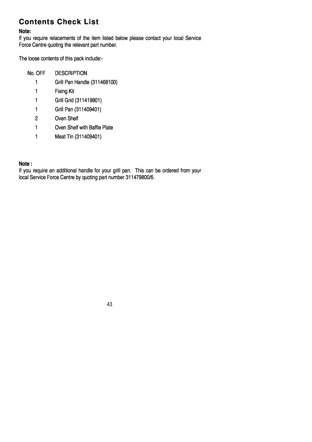 Electrolux EOG9330 manual Contents Check List 