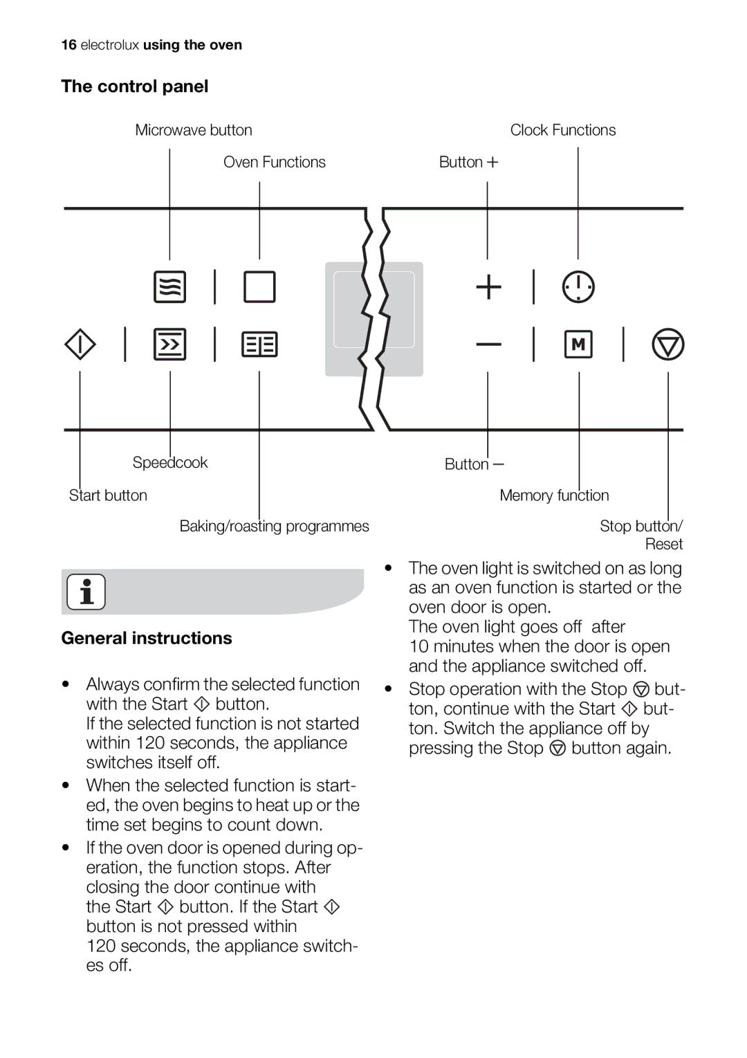 Electrolux EOK86030 user manual Control panel 