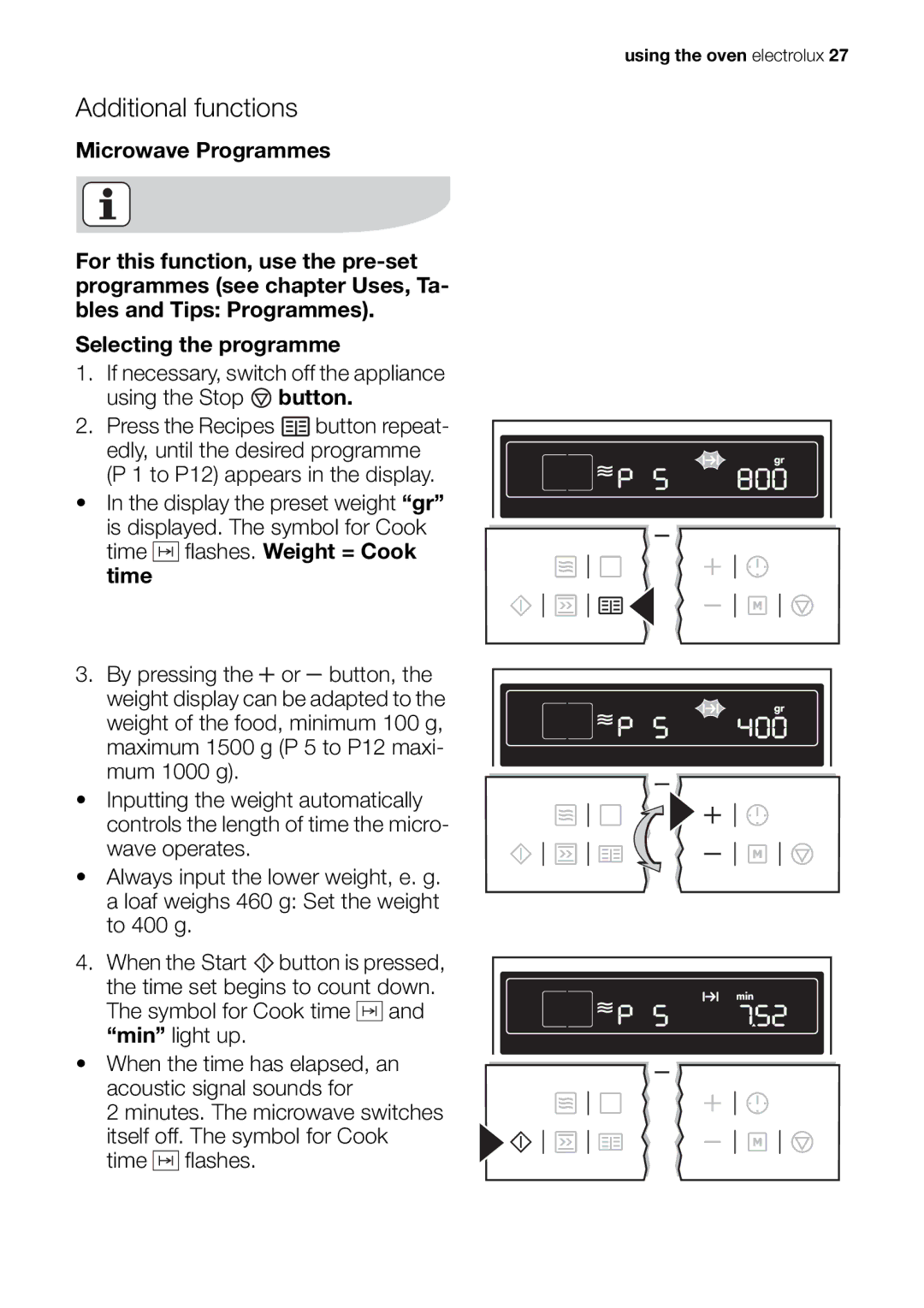 Electrolux EOK86030 user manual Additional functions 