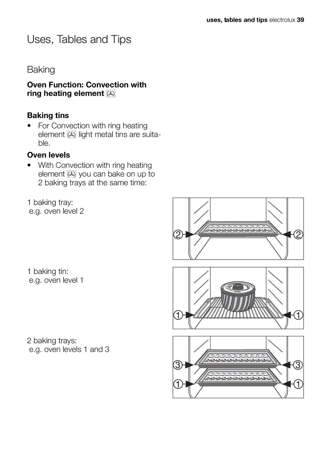 Electrolux EOK86030 user manual Uses, Tables and Tips, Baking 