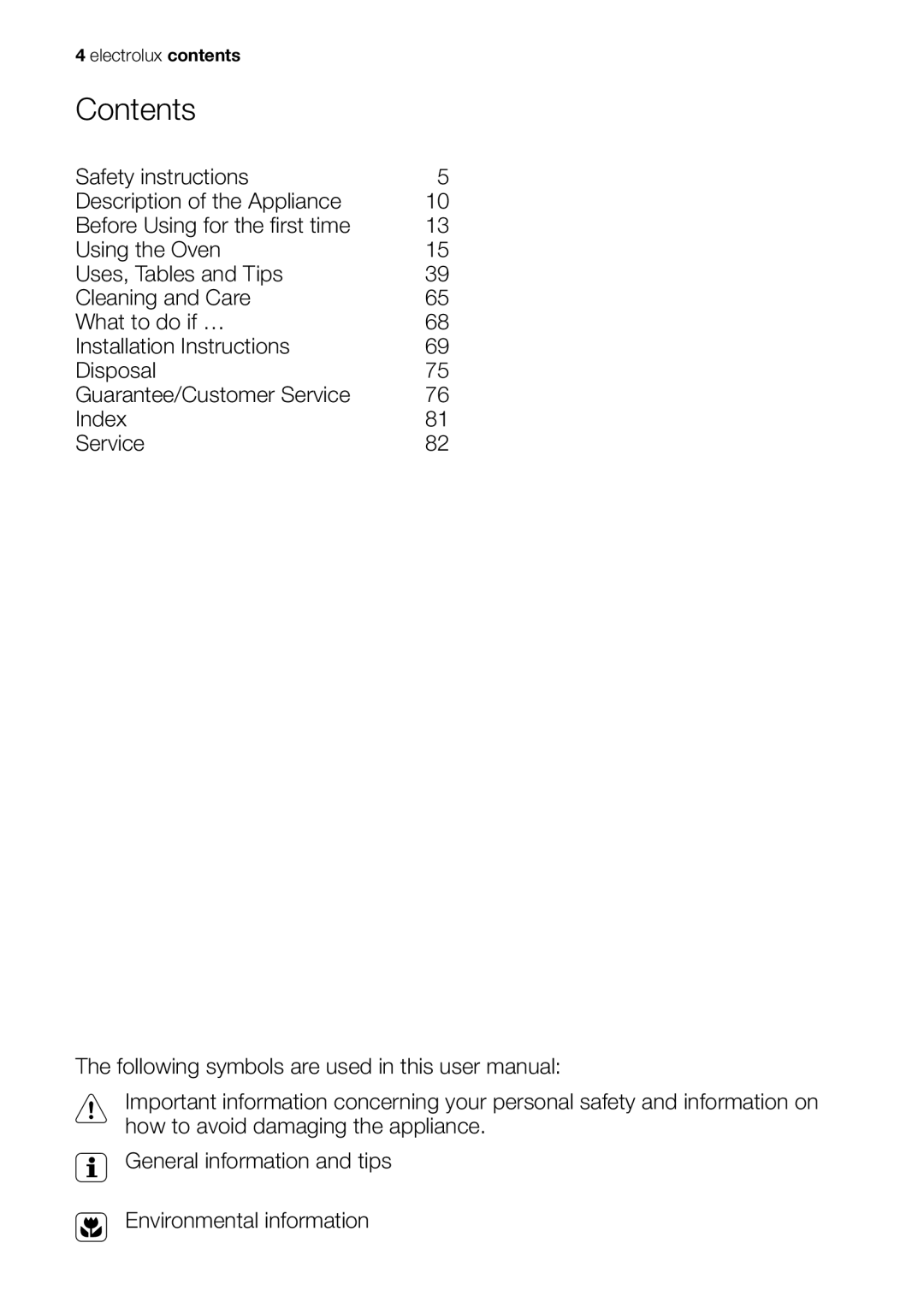 Electrolux EOK86030 user manual Contents 