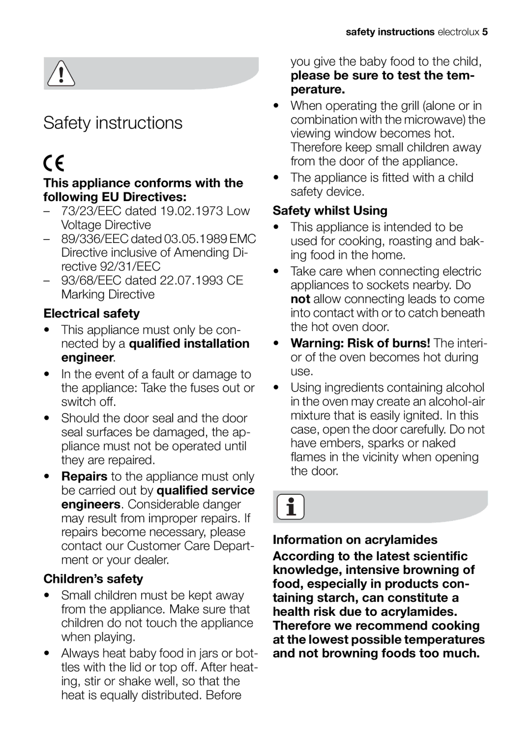 Electrolux EOK86030 user manual Safety instructions electrolux 