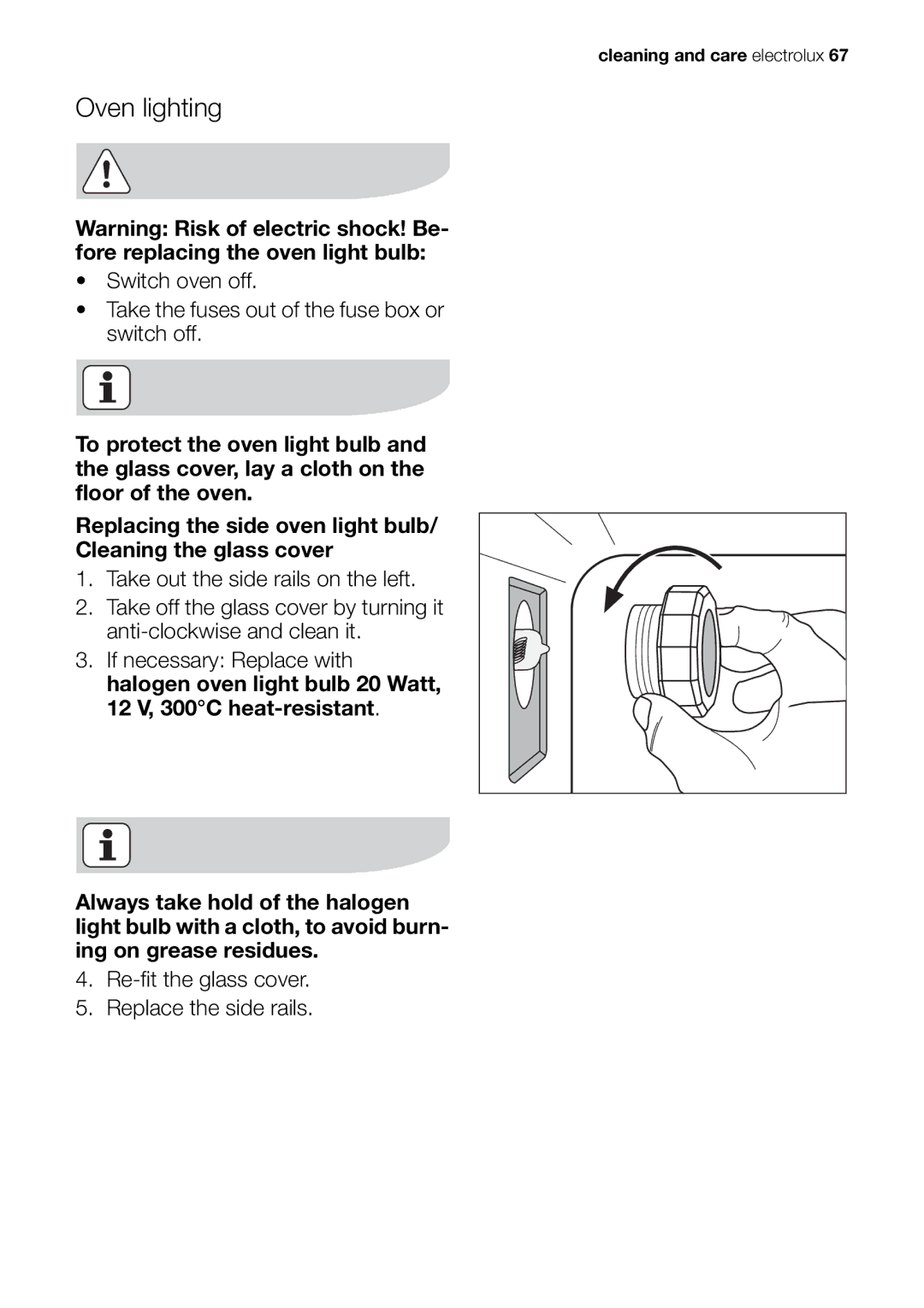 Electrolux EOK86030 user manual Oven lighting 