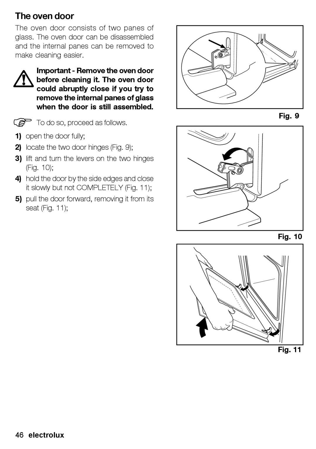 Electrolux EON 30620 user manual Oven door 