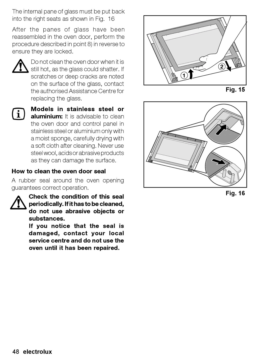 Electrolux EON 30620 user manual How to clean the oven door seal 