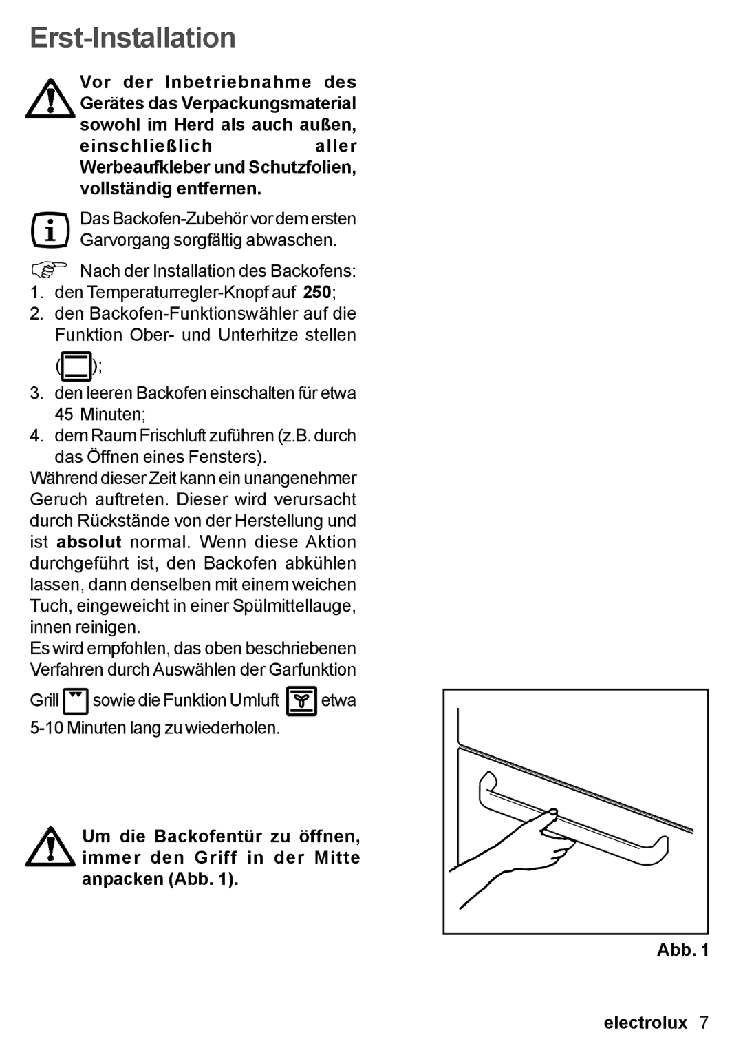 Electrolux EON 30620 user manual Erst-Installation 