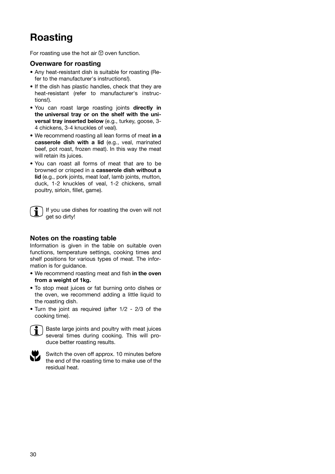 Electrolux EON 6640 manual Roasting, Ovenware for roasting 