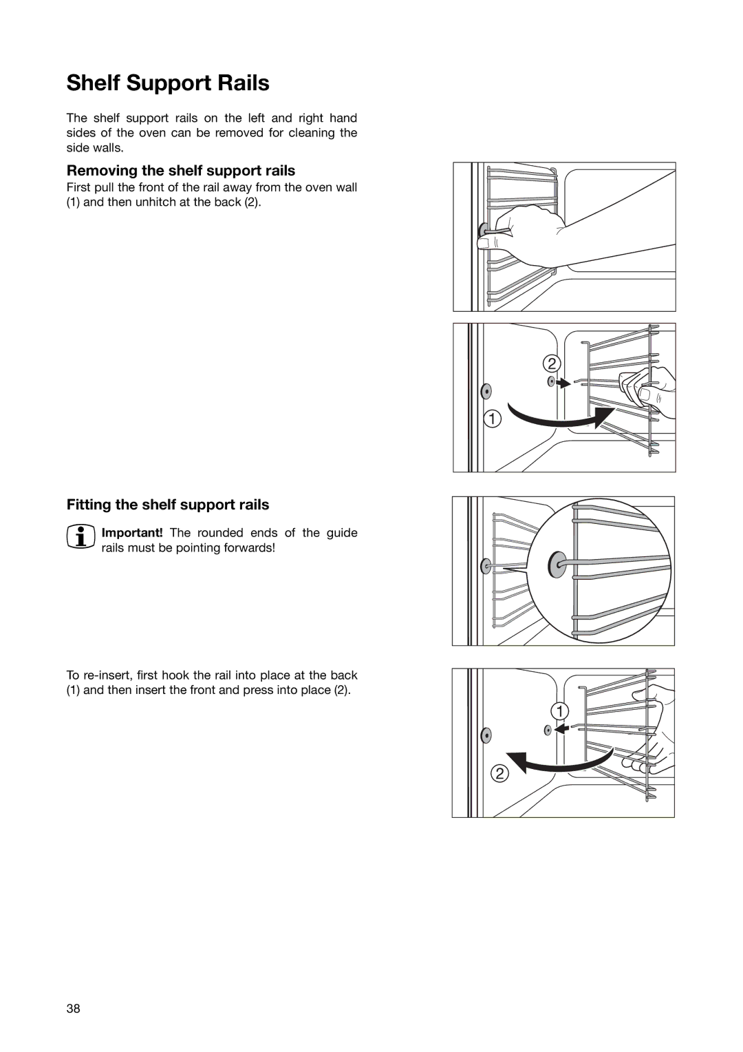 Electrolux EON 6640 manual Shelf Support Rails, Removing the shelf support rails, Fitting the shelf support rails 