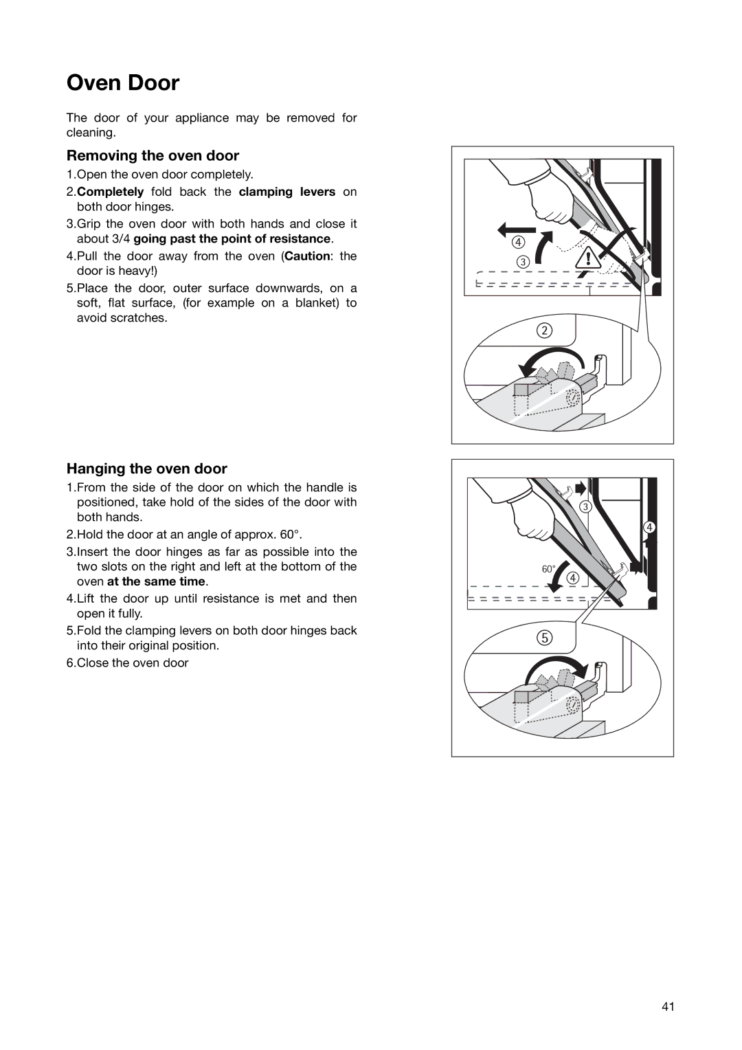 Electrolux EON 6640 manual Oven Door, Removing the oven door, Hanging the oven door 