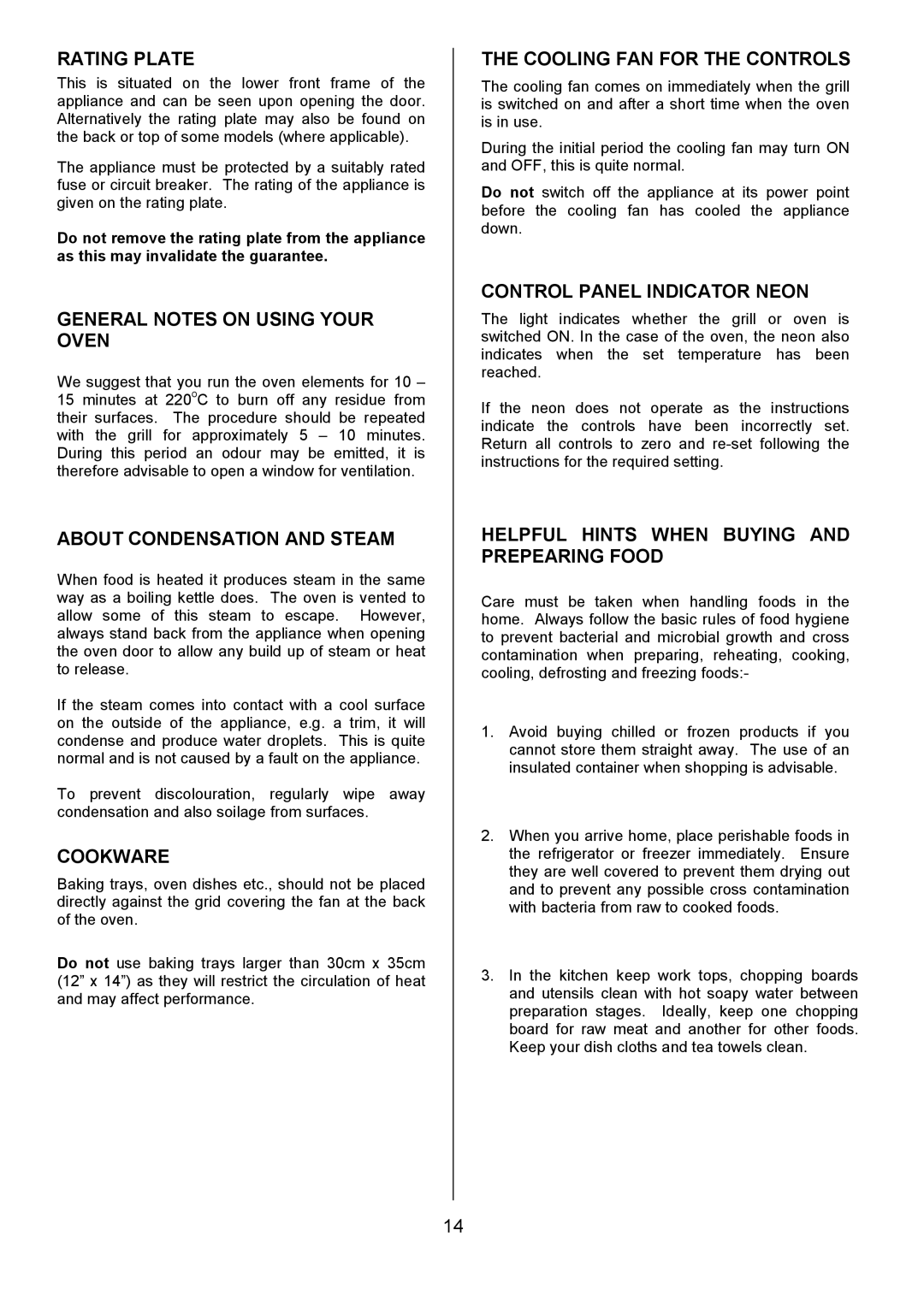 Electrolux EOS 5330L, 5330R manual Rating Plate, General Notes on Using Your Oven, About Condensation and Steam, Cookware 