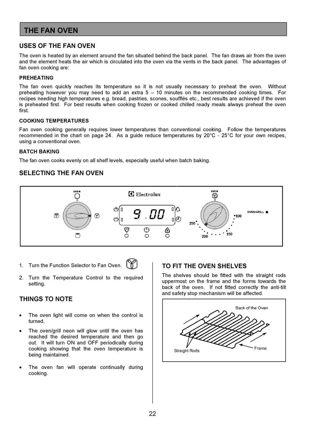 Electrolux EOS 5330L, 5330R manual Uses of the FAN Oven, Selecting the FAN Oven, To FIT the Oven Shelves 