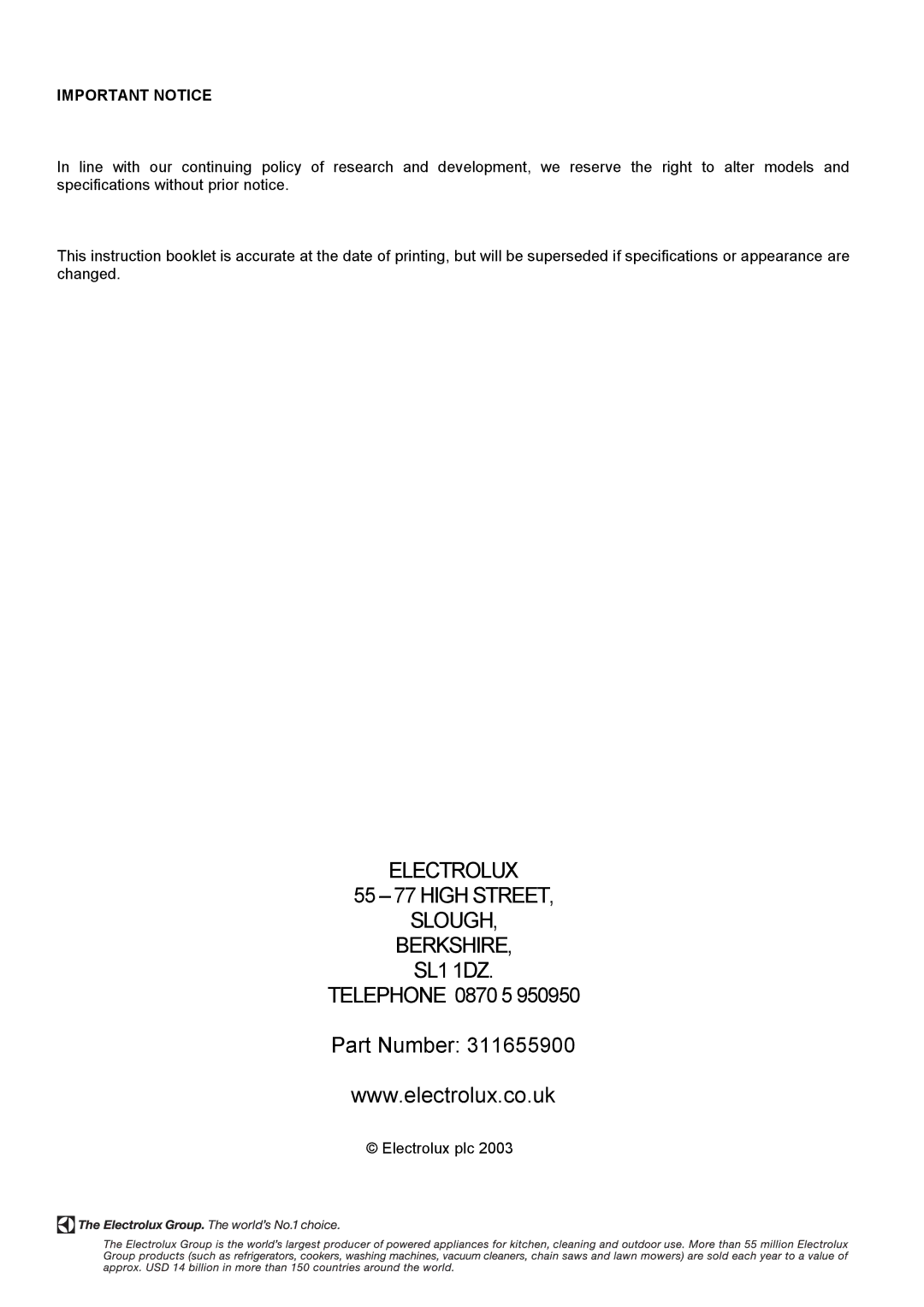 Electrolux EOS 5330L, 5330R manual Important Notice 