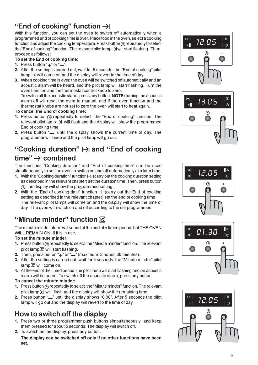 Electrolux EOS 6700 End of cooking function, Cooking duration and End of cooking time combined, Minute minder function 