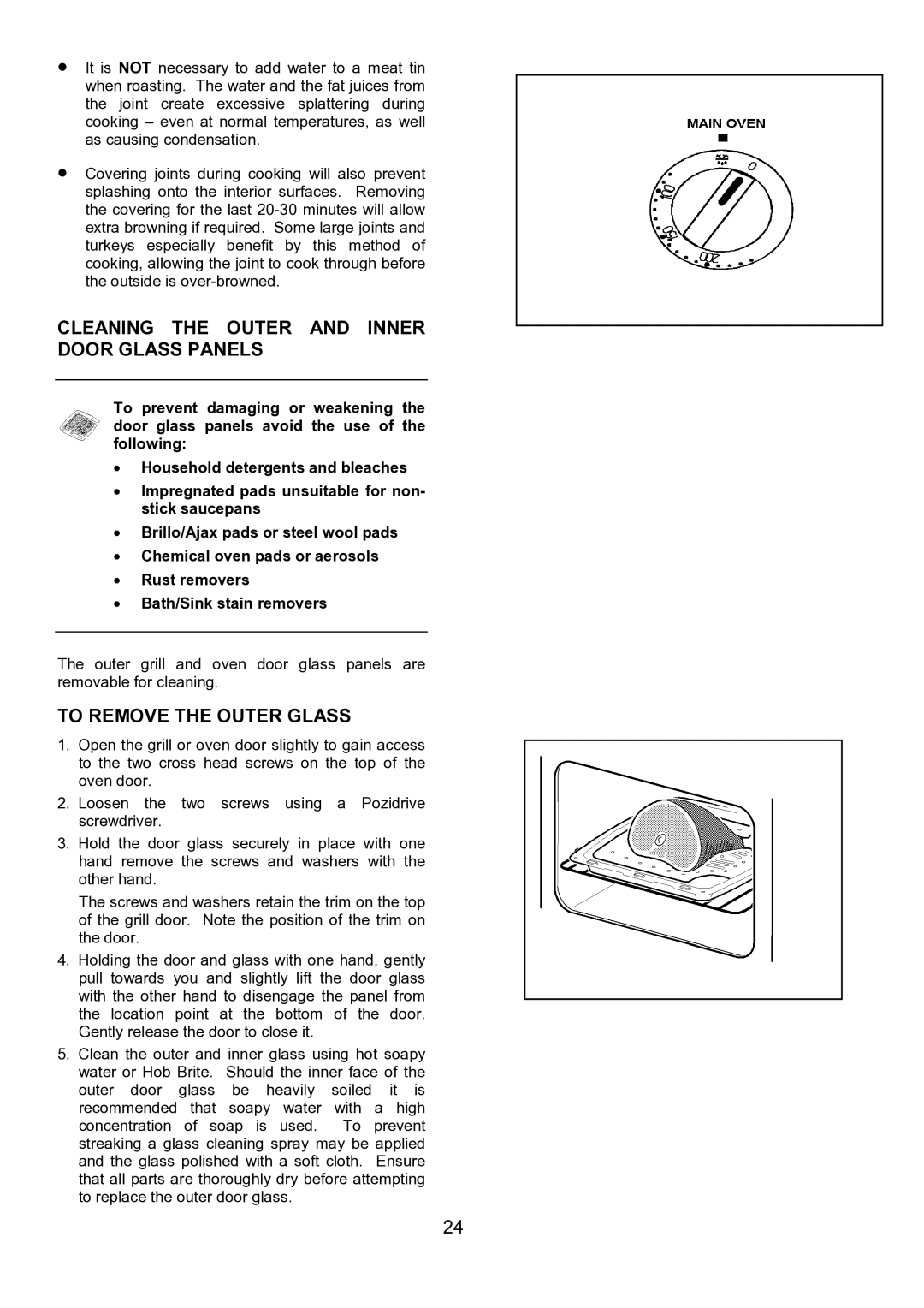 Electrolux EOU 5330 manual Cleaning the Outer and Inner Door Glass Panels, To Remove the Outer Glass 