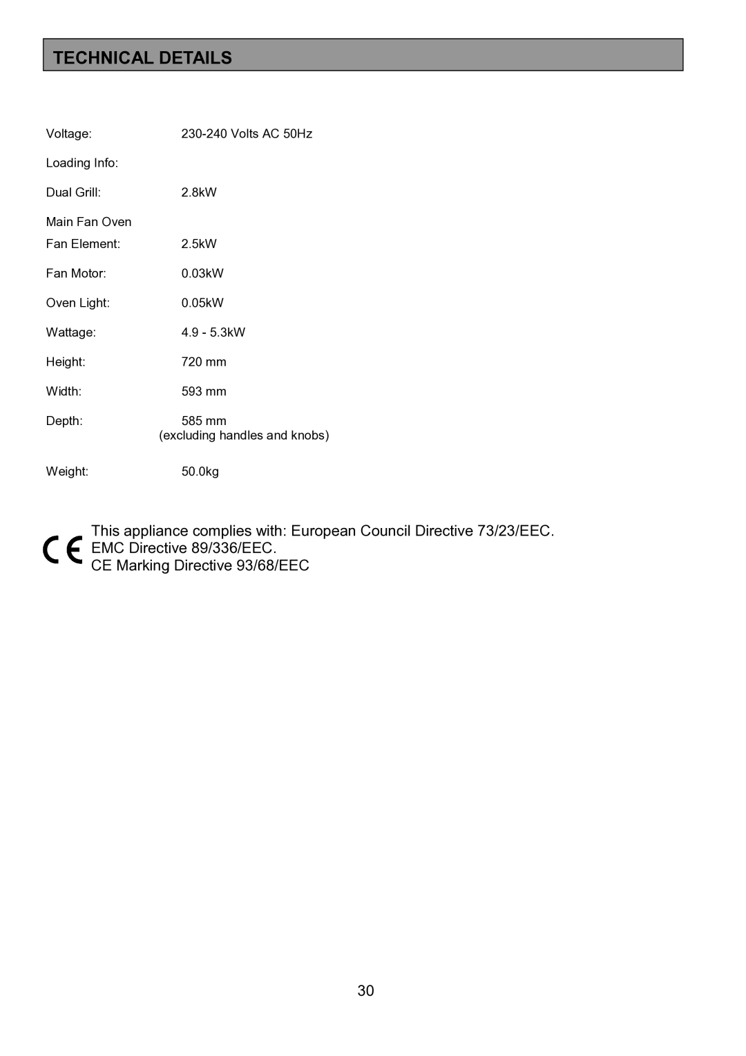 Electrolux EOU 5330 manual Technical Details 