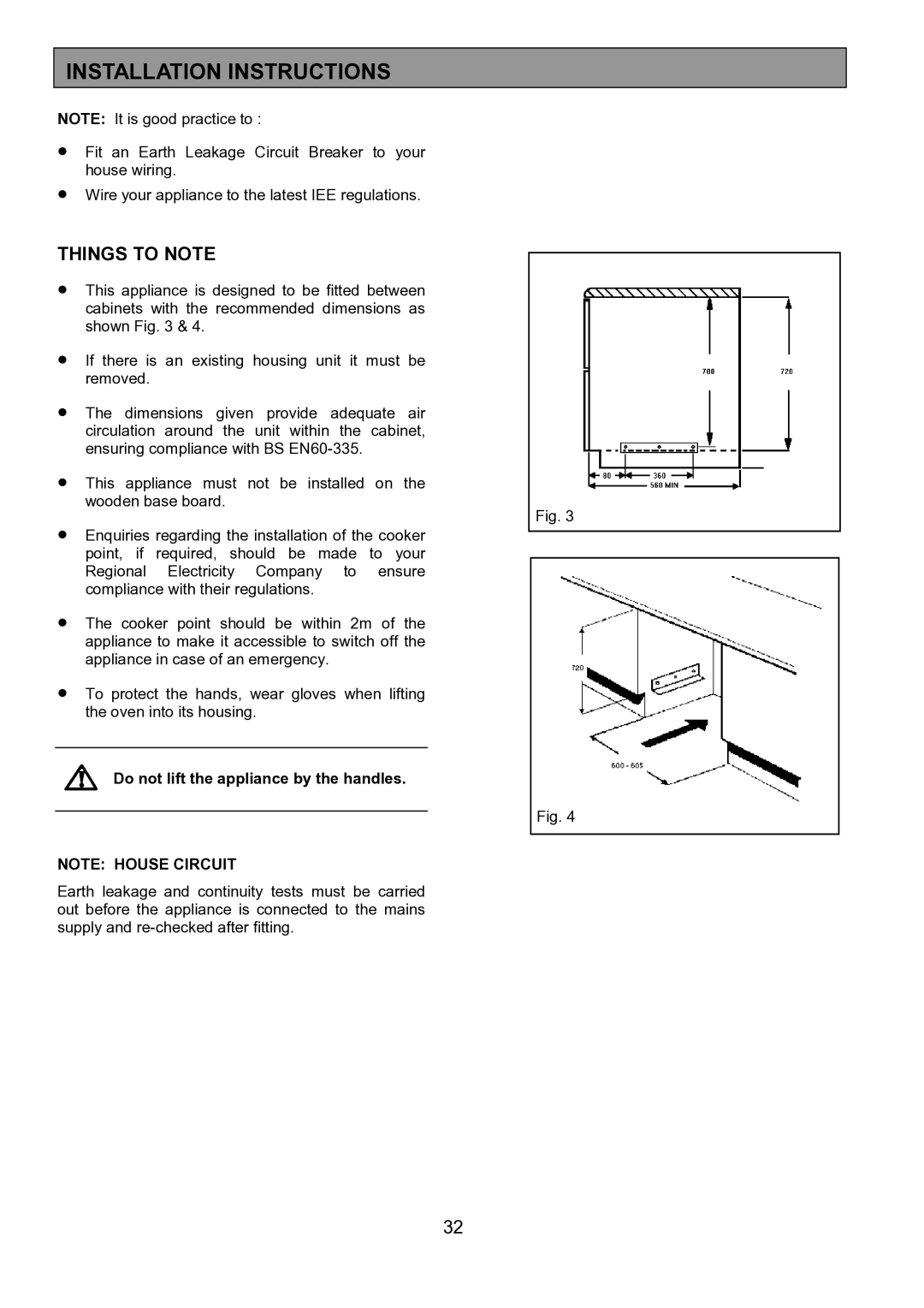 Electrolux EOU 5330 manual Do not lift the appliance by the handles 