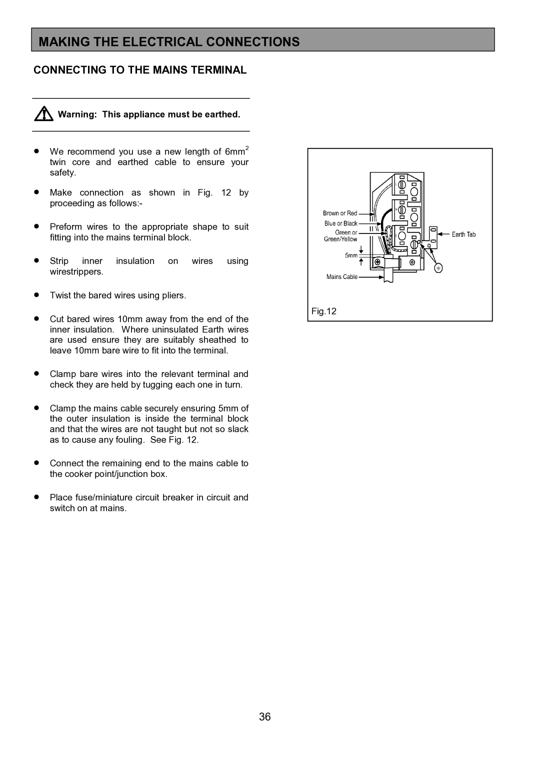 Electrolux EOU 5330 manual Connecting to the Mains Terminal 