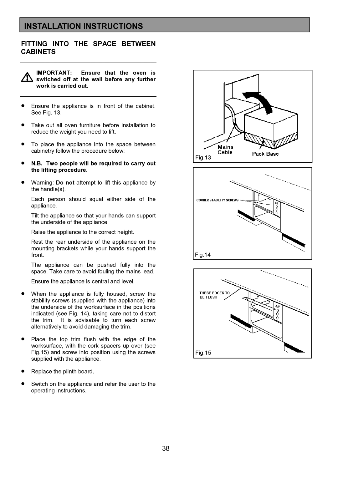 Electrolux EOU 5330 manual Installation Instructions, Fitting Into the Space Between Cabinets 