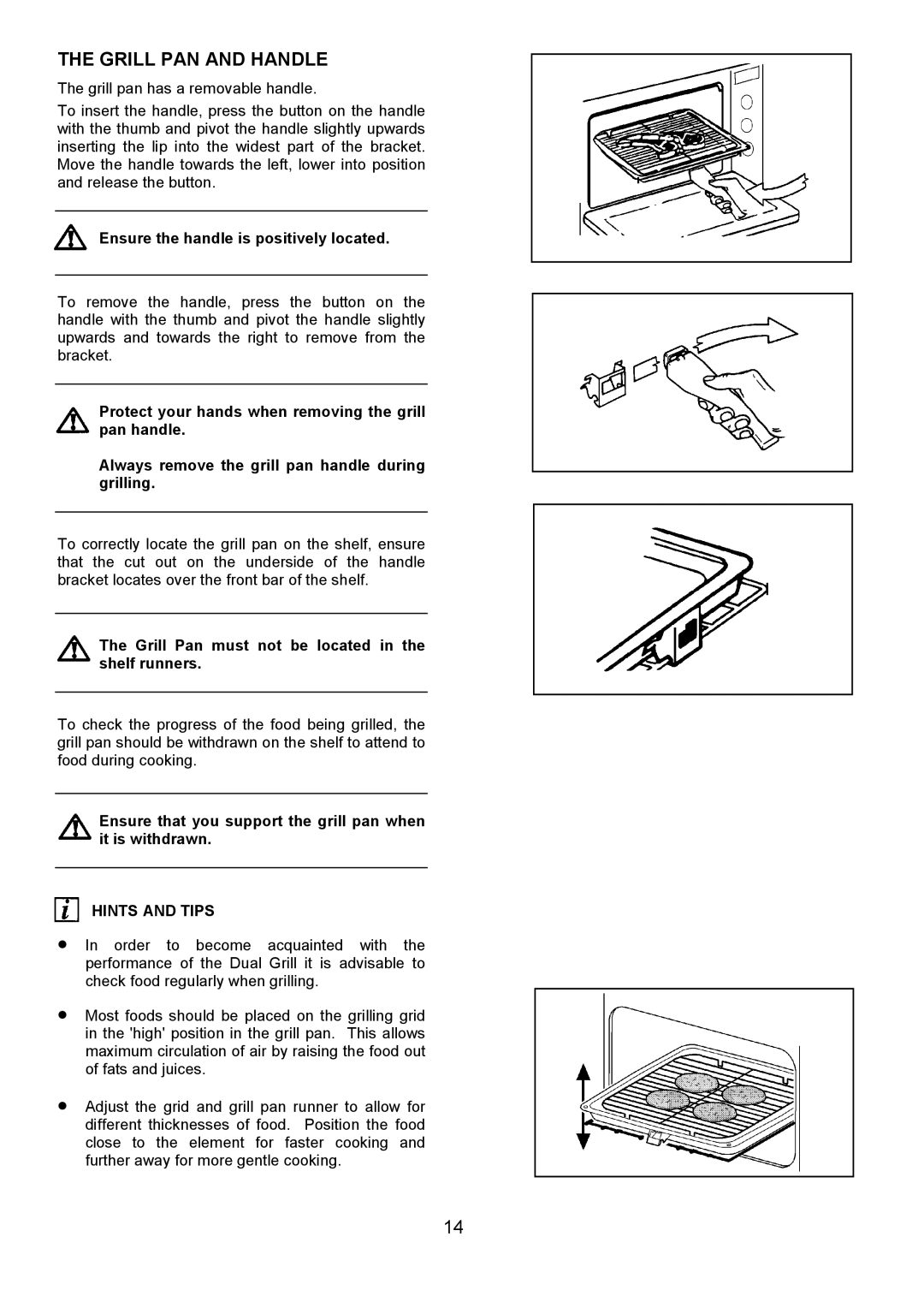 Electrolux EOU 6330 manual Grill PAN and Handle, Ensure the handle is positively located 