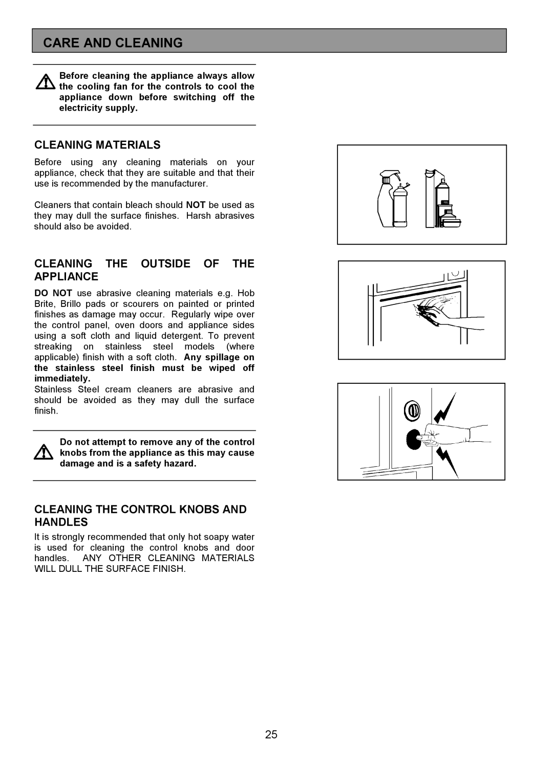 Electrolux EOU 6330 manual Care and Cleaning, Cleaning Materials, Cleaning the Outside of the Appliance 