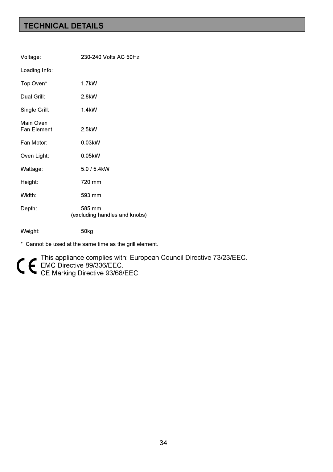 Electrolux EOU 6330 manual Technical Details 