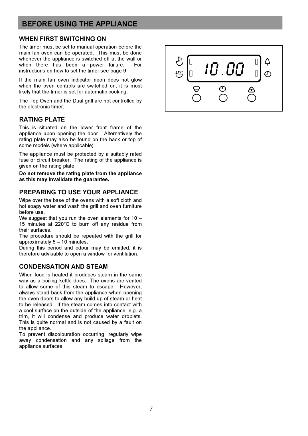 Electrolux EOU 6330 Before Using the Appliance, When First Switching on, Rating Plate, Preparing to USE Your Appliance 