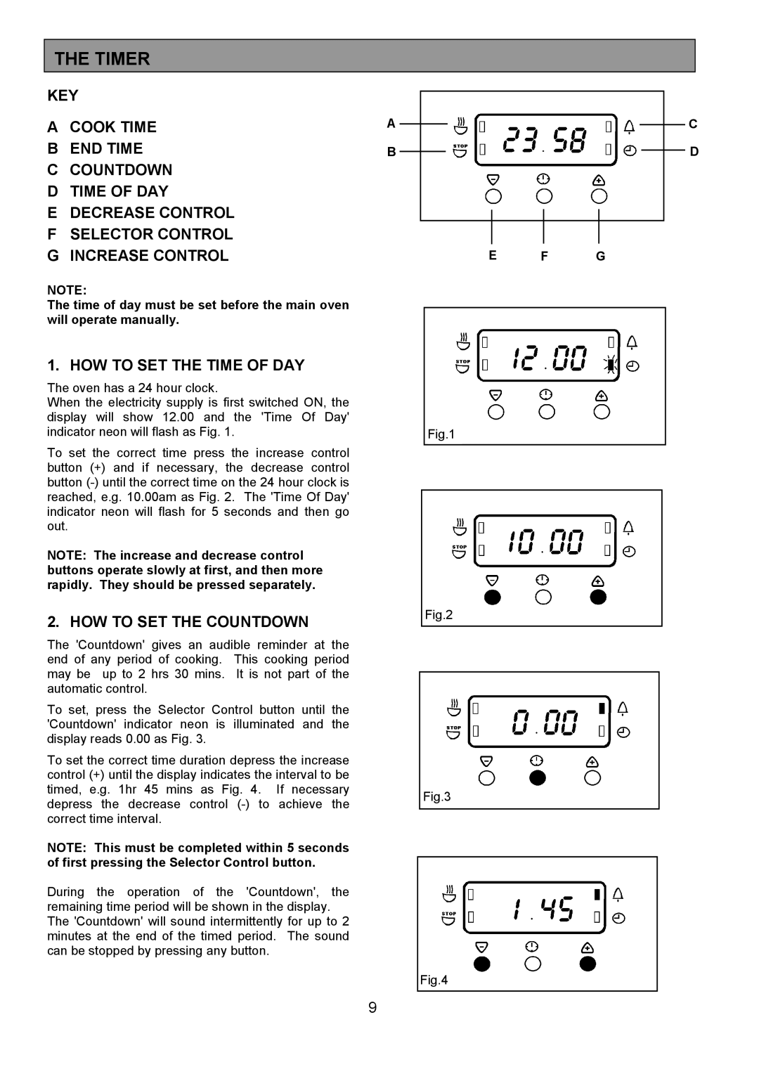 Electrolux EOU 6330 manual Timer, HOW to SET the Time of DAY, HOW to SET the Countdown 