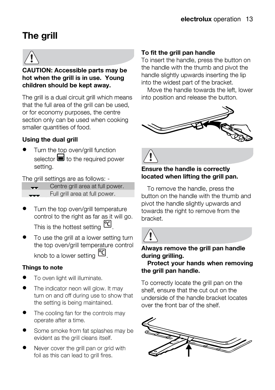 Electrolux EOU43002 user manual Grill, Electroluxoperation13 