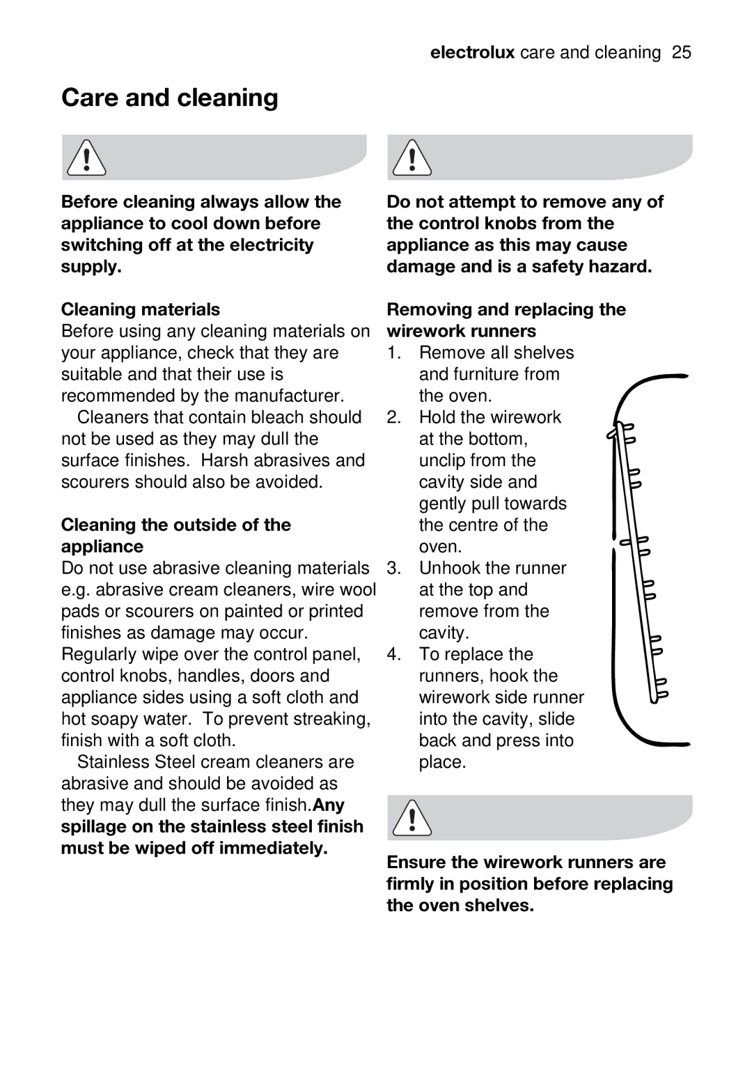 Electrolux EOU43002 user manual Care and cleaning, Electroluxcareandcleaning25 