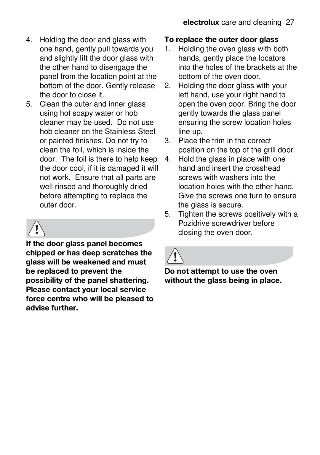 Electrolux EOU43002 user manual 21To..replace outerdoorglss, Eletroluxcareandcleaning27 the brackets 