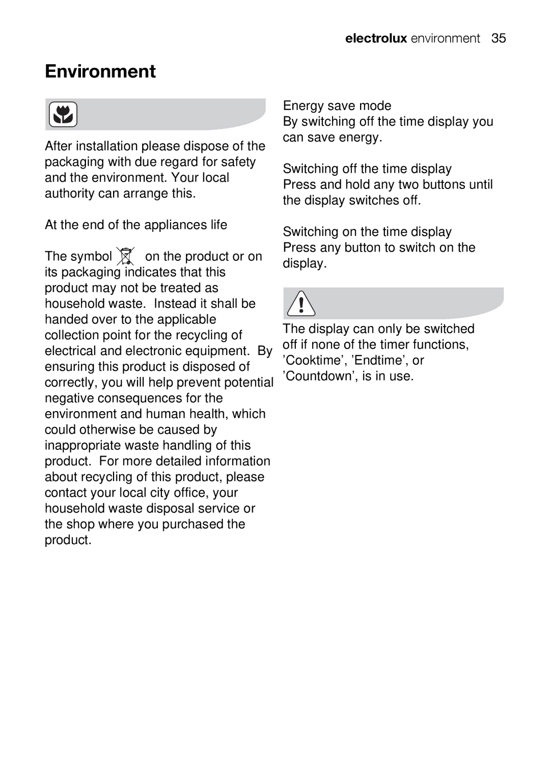 Electrolux EOU43002 user manual Electroluxenvironment35, Environment 