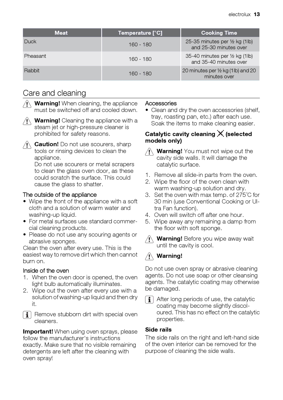 Electrolux EOU43003 user manual Care and cleaning 