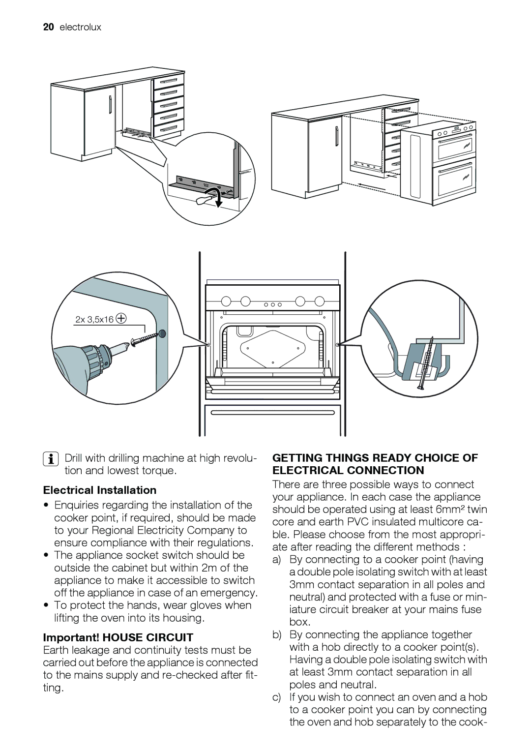 Electrolux EOU43003 user manual Electrical Installation, Important! House Circuit 