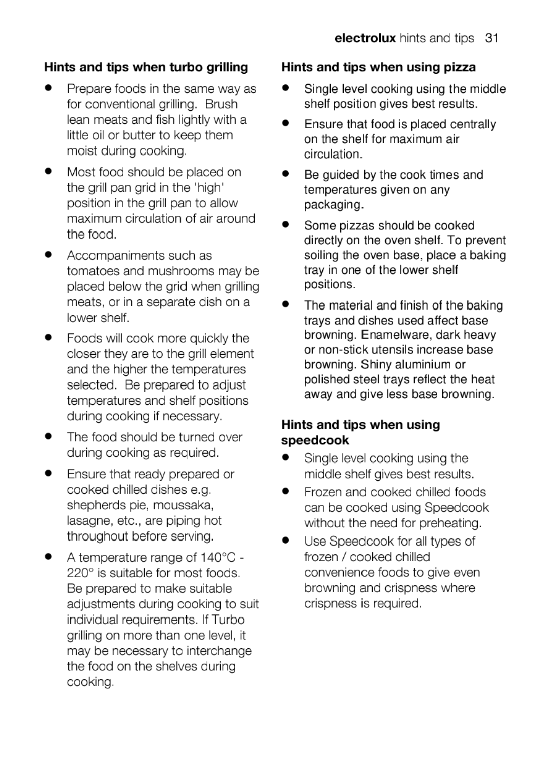 Electrolux EOU63102 user manual Hintsandtipswhenturbogrilling, Thefoodshouldasishpreparedturnquired.over 