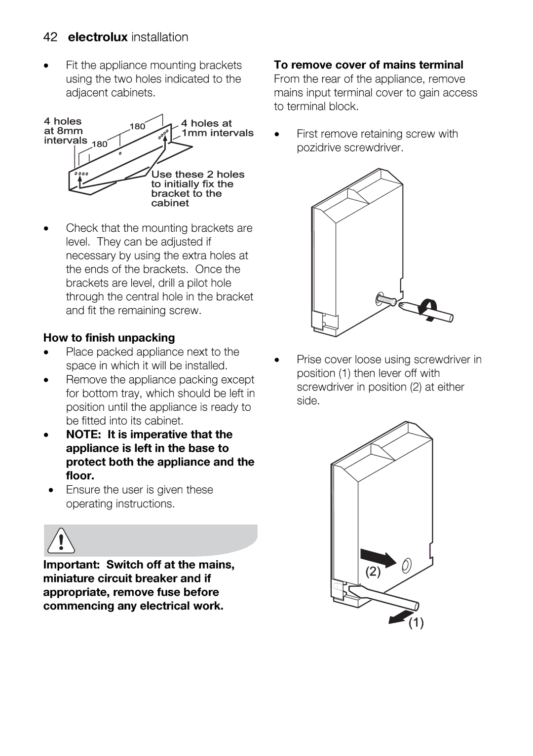 Electrolux EOU63102 user manual Electroluxinstallation, Ensure userisgiventhese 